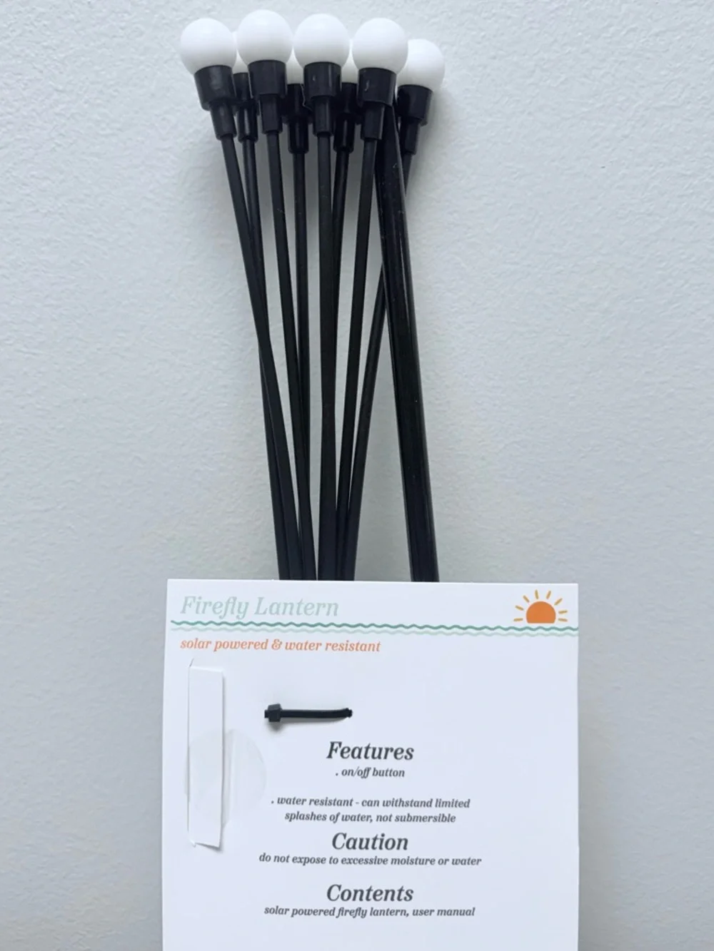 New! Solar Firefly Garden Stake Lights - Black with White, 8 Bulbs